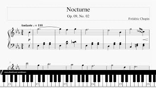 Chopin  Nocturne Op 9 No 2 in E Flat Major Easy Frédéric François Tutorial Piano score [upl. by Gilbart]