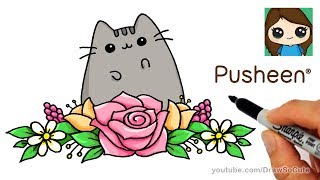 How to Draw Flowers Easy with Pusheen [upl. by Lashonde251]