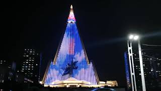 RYUGYONG HOTEL Pyongyang Light Show 2020 [upl. by Drolet]