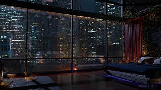 Luxury Chicago Apartment  Rain on Window Sounds For Sleeping  Bedroom Ambience  8Hrs [upl. by Neral841]