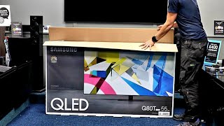 Samsung 2020 Q80T 55quot 4K QLED Unboxing Setup with 4K Demo Videos [upl. by Ananna]