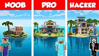 Minecraft NOOB vs PRO vs HACKER MODERN ISLAND HOUSE BUILD CHALLENGE in Minecraft  Animation [upl. by Annairb]