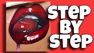 How to Draw GLOSSY LIPS  Step by step drawing tutorial [upl. by Gamin]