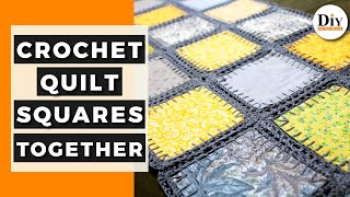 How to Crochet Quilt Squares Together  Fusion Crochet and Fabric Quilt [upl. by Nednarb]