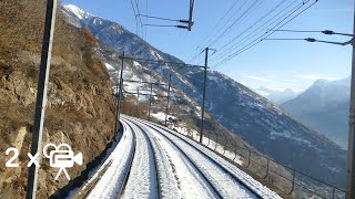 ★ 2x🎥 🇨🇭Lötschberg alpine crossing cab ride from Basel to Brig through Switzerland 012019 [upl. by Sixela]