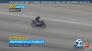 Motorcyclist leads authorities on highspeed chase through San Gabriel Valley  ABC7 [upl. by Yelsgnik]