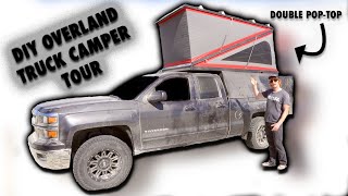 DIY Overland Truck Camper Tour  HOME BUILT shell with Double Pop Roof Top Tent [upl. by Joy]