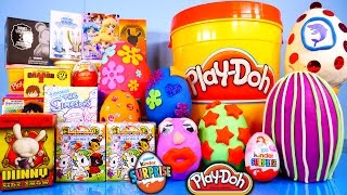 Surprise Eggs Play Doh Kinder Kidrobot Simpsons Disney Vinylmation Toys Playdough Playset Bucket [upl. by Eide]