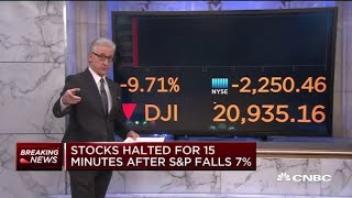 Stocks halted for 15 minutes at open after SampP 500 drops 7 [upl. by Naaitsirhc]