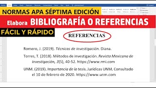 CÓMO HACER LA BIBLIOGRAFÍA O REFERENCIAS EN WORD SEGÚN NORMAS APA SÉPTIMA EDICIÓN 7ma  EJEMPLO [upl. by Idnod]