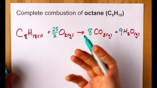 Complete Combustion of Octane C8H18 Balanced Equation [upl. by Nyrual]