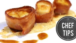 Bacon Wrapped Scallops Recipe  Chef Tips [upl. by Ytomit]