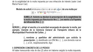 MODELO SOLICITUD DE PRESCRIPCIÓN DE EXIGIBILIDAD DE MULTA IMPUESTA POR PAPELETA DE TRÁNSITO [upl. by Cornie]