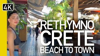 Beautiful Rethymno Crete  Beach Town 4K Walk [upl. by Hsirahc]