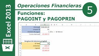 Funciónes PAGOINT y PAGOPRIN  Excel 2013 Operaciones Financieras 512 [upl. by Donetta522]