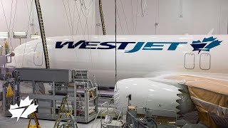 Painting WestJets first Boeing 737 MAX 8 aircraft [upl. by Cirdla831]