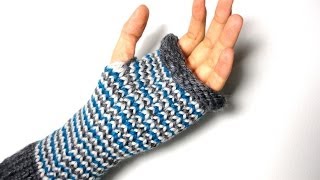 How to Loom Knit Fingerless Mittens changing colors DIY Tutorial OLD Version [upl. by Racso607]