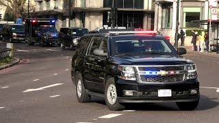 US President ENORMOUS Secret Service Motorcade in LONDON [upl. by Selinski]