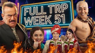 FULL TRP Week 51  CID 2 Tenali Rama 2 Jhanak Falls  Star Plus Colors TV SAB TV Zee TV Sony [upl. by Hennahane]