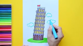 How to draw the Leaning Tower of Pisa Italy [upl. by Felten]