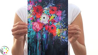 How to Paint Flowers  Acrylic Painting Tutorial [upl. by Rebba]