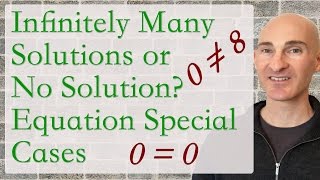 Infinitely Many Solutions or No Solution Equations Special Cases [upl. by Yojal911]