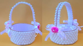 DIY Easy Plastic Bottle flower Basket Craft ideaBeads flower vaseBest out of waste plastic bottle [upl. by Severson]