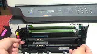 HP Color Laser MFP 179fnw 178nw Remove install replacing toner cartridge [upl. by Borg]