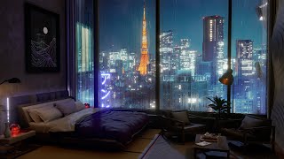 A Luxury Tokyo Hotel Room  Rain Wind and Thunder sounds For Sleeping  4K  8Hrs [upl. by Nathaniel]