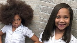 🔥CUTE KIDS SILK PRESS TRANSFORMATION 2019  FROM CURLY TO SILKY KIDS COMPILATION [upl. by Arluene983]