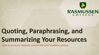 Quoting Paraphrasing Summarizing in APA [upl. by Aehtrod]