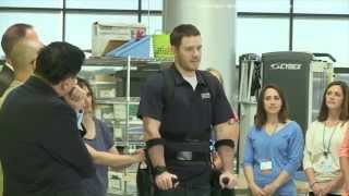 Exoskeleton gives man ability to walk again [upl. by Bein]