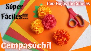 🌼✂Flor quotCempasúchilquot de Papel con quotHojas de Coloresquot FLORES de PAPEL fáciles DIY Marigold [upl. by Tocs]