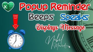 Popup Reminder in Excel That Beeps and Speaks  Very Useful [upl. by Assirac]