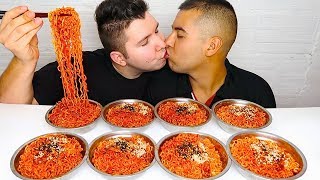 Super Spicy Fire Ramen Noodle Challenge • MUKBANG [upl. by Tnirb]