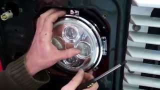 Defender LED headlight upgrade part 3  fitting new bowl amp fitting light [upl. by Ramor]