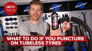 How To Fix A Punctured Tubeless Tyre  GCN Tech Puncture Repair Guide [upl. by Aitnwahs]