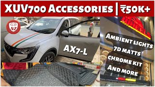 XUV700 AX7L ₹50000 Accessories in Nagpur  Chrome Kit Ambient Lights Stepboard 7D Matts amp more [upl. by Anma]